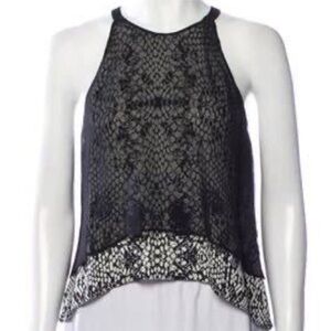 Parker 100% Silk Snake Print Semi-Sheer Tank Top Layered Black White Size Small